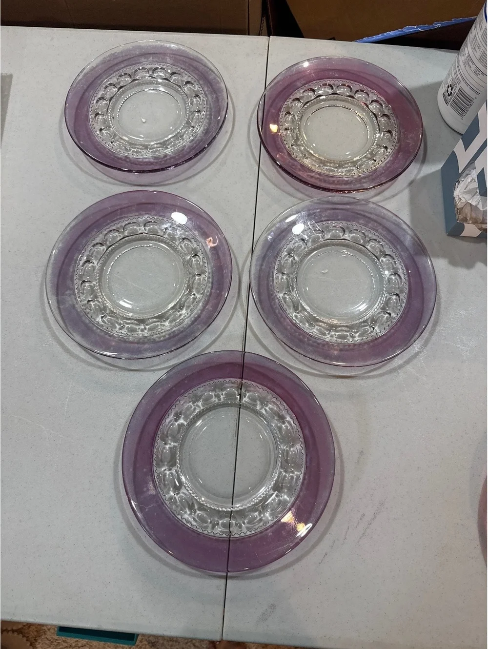 VTG Tiffin Franciscan King's Crown Thumbprint plate in Amethyst. set of 5. 8.5